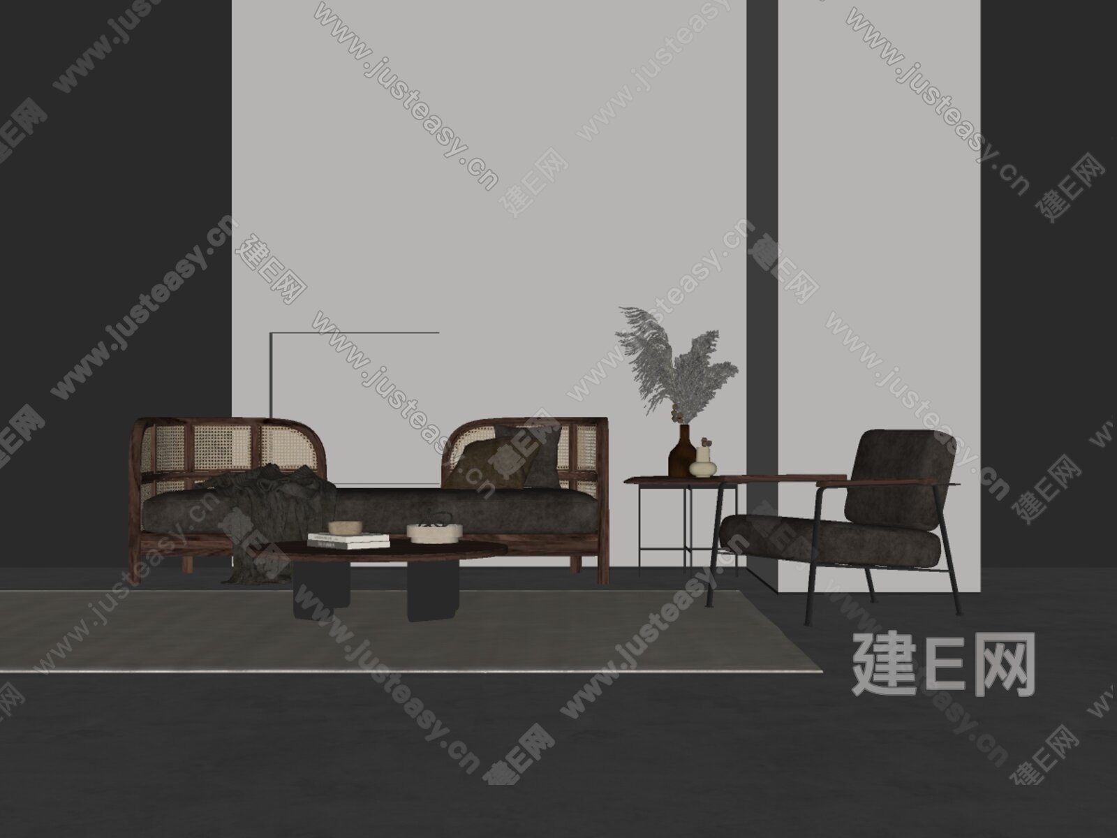 侘寂风沙发茶几组合模型SU模型下载[ID:113331612]_建E室内设计网