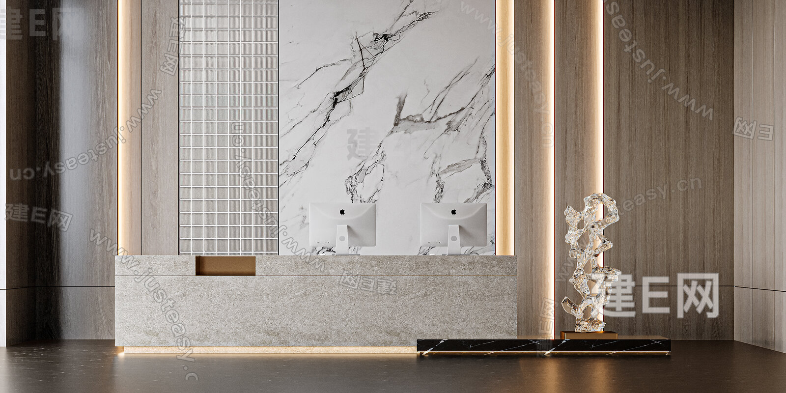 现代 公司前台模型SU模型下载[ID:113921435]_建e网su模型