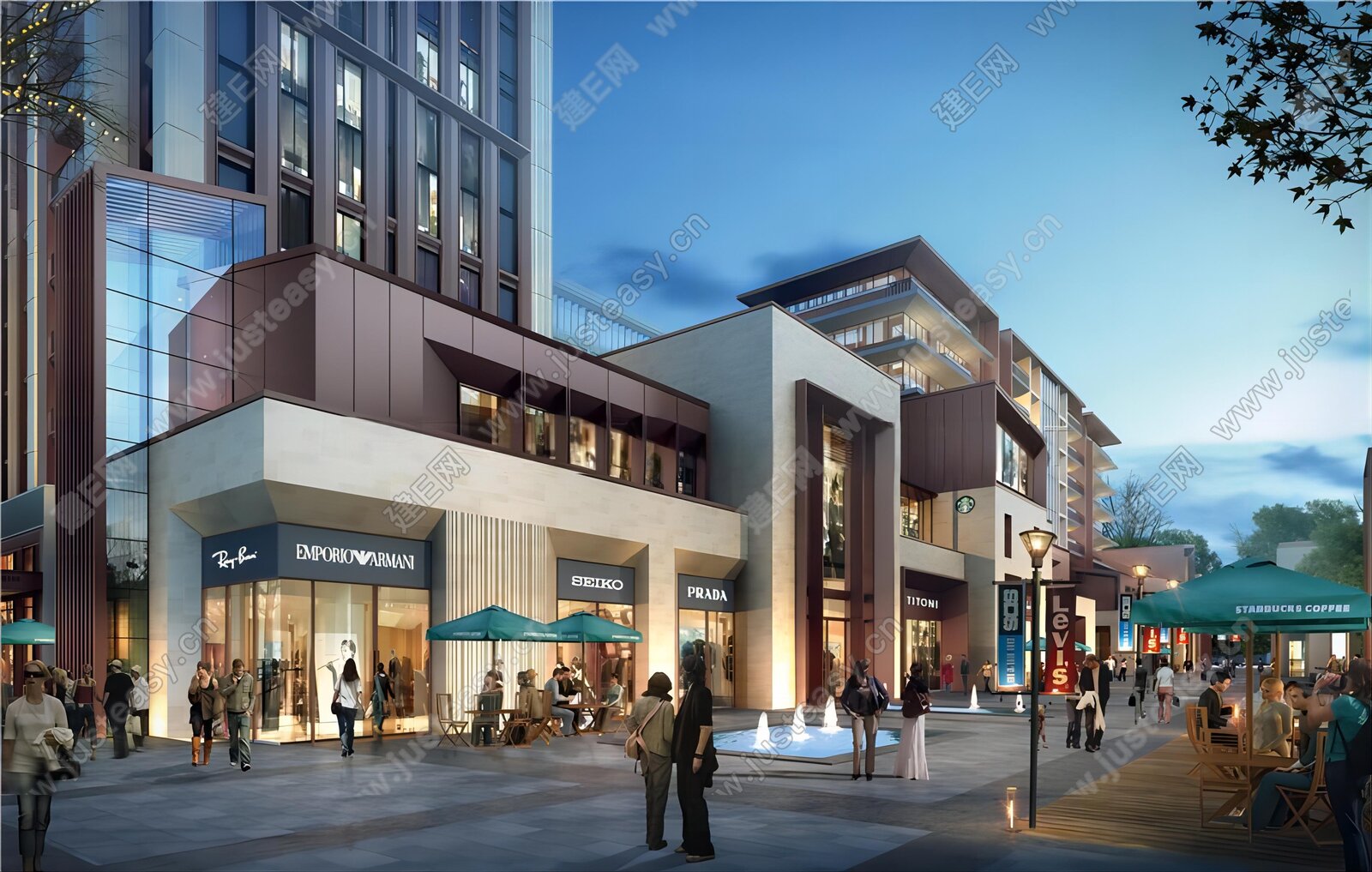 现代商业街模型SU模型下载[ID:113462594]_建E室内设计网