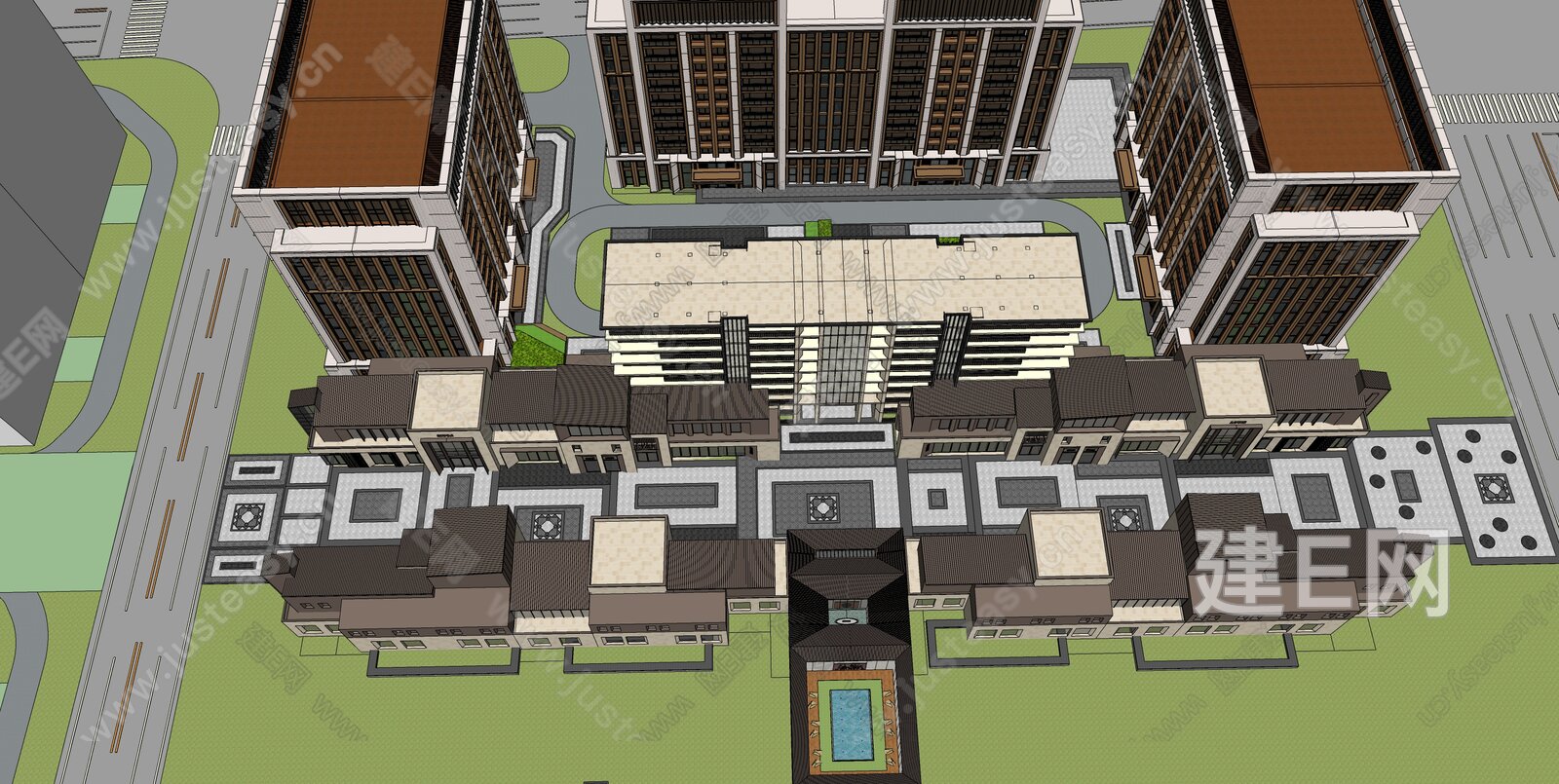 现代商业街模型SU模型下载[ID:113462594]_建E室内设计网