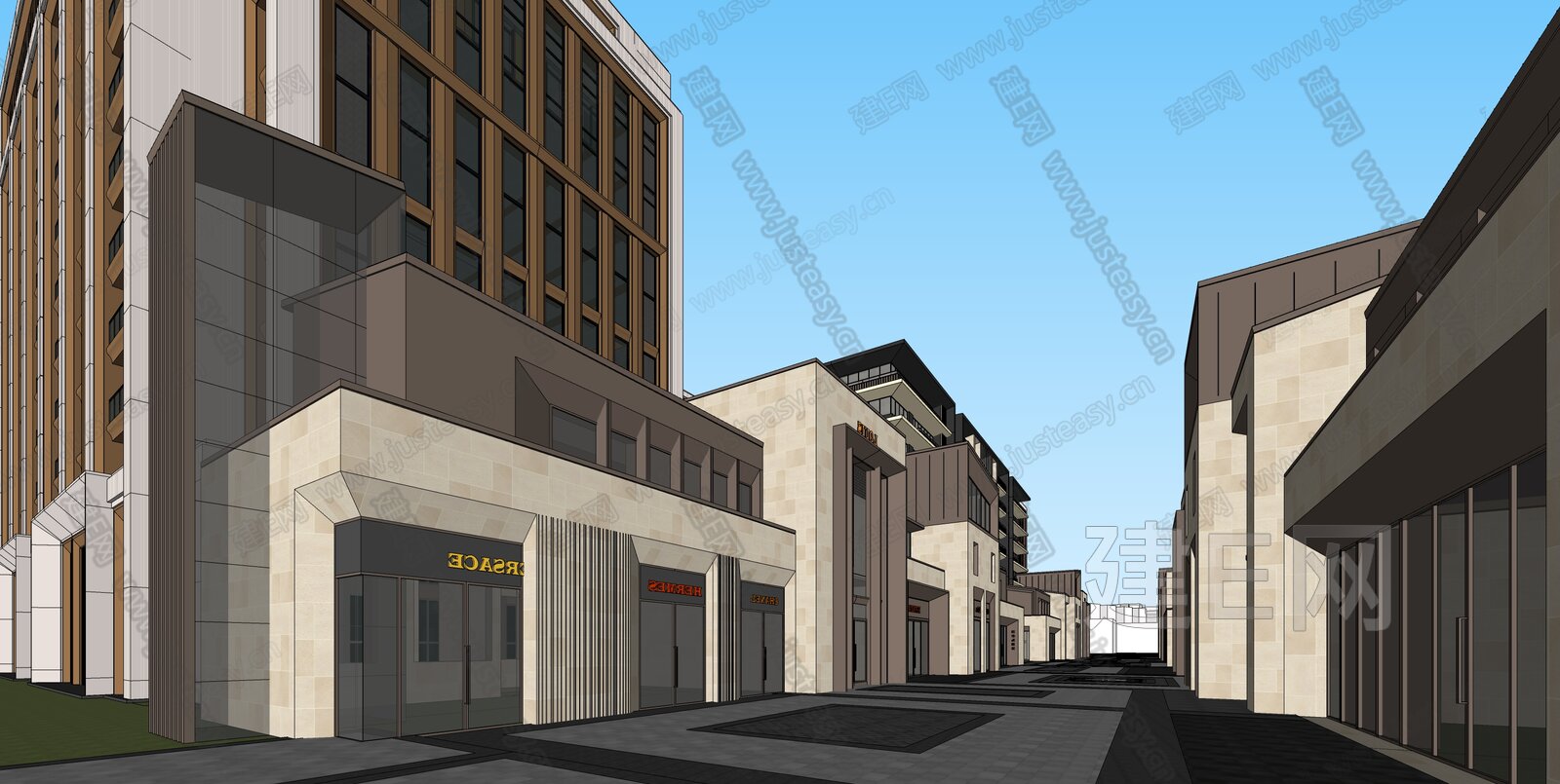 现代商业街模型SU模型下载[ID:113462594]_建E室内设计网