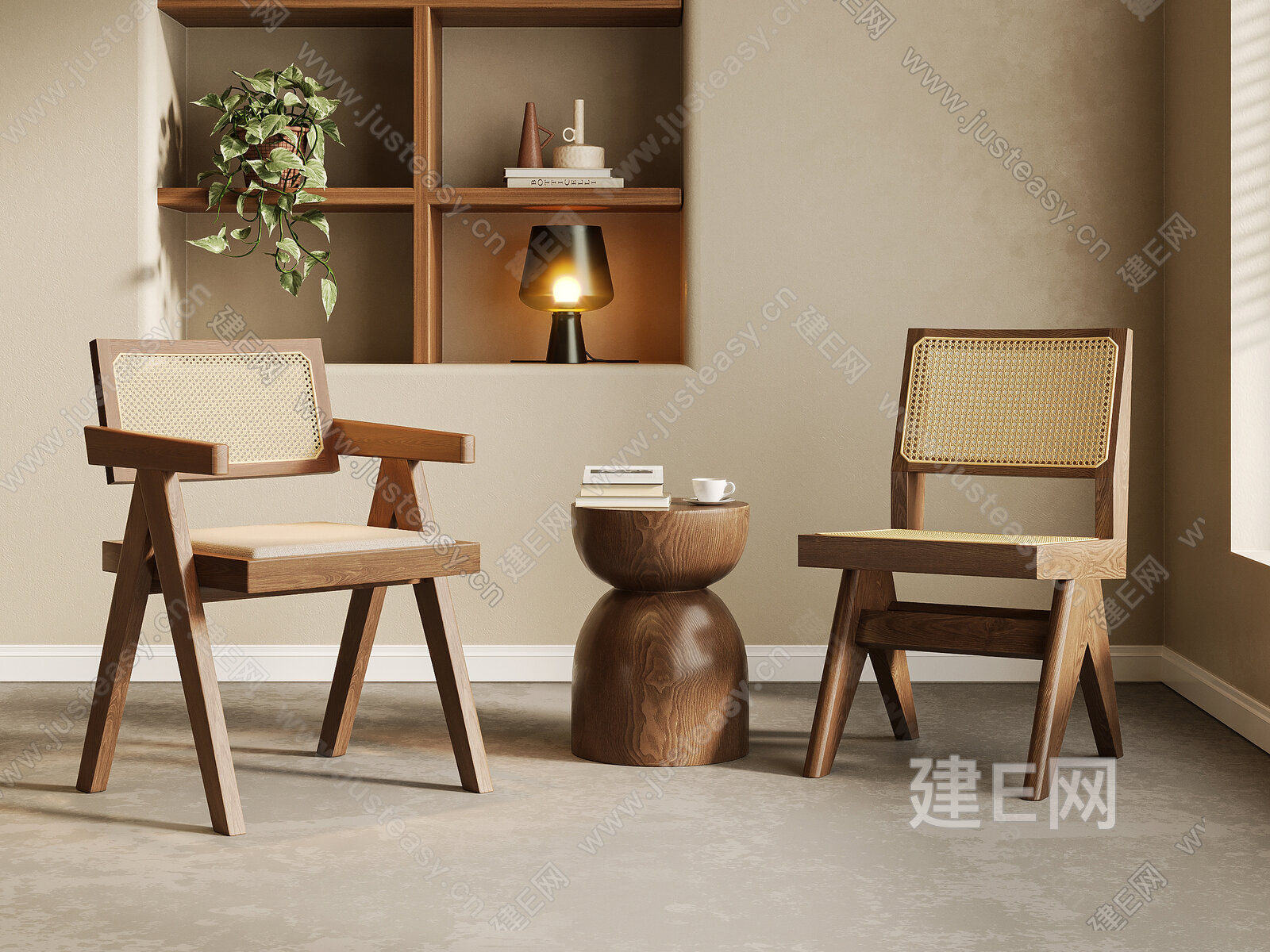 侘寂风单椅 藤编3d模型下载[ID:116217282]_建e网3d模型