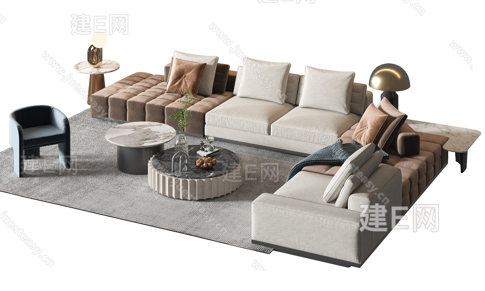 现代沙发茶几组合3d模型下载[ID:116151586]_建e网3d模型