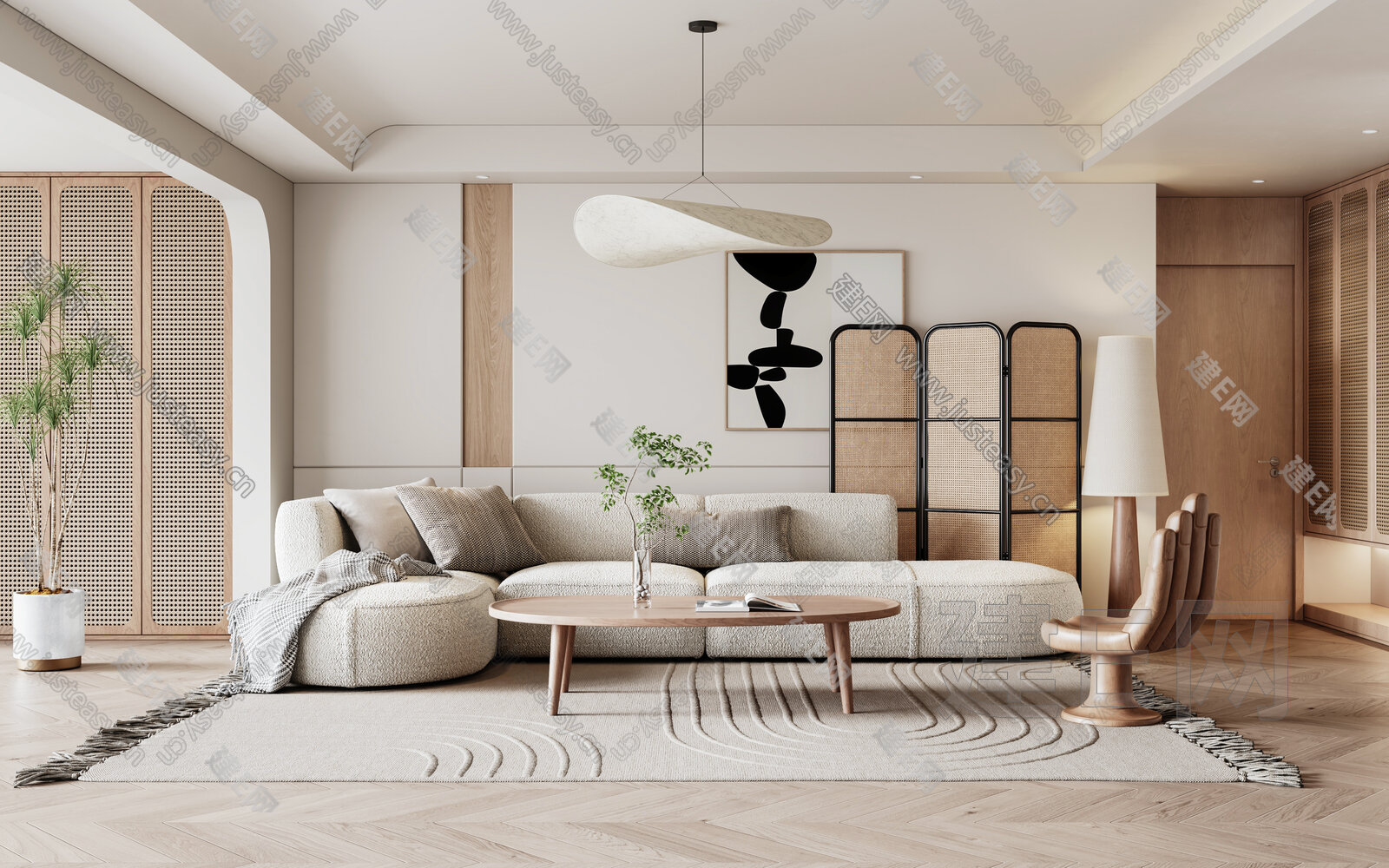 侘寂风客厅3d模型下载[ID:116282682]_建e网3d模型
