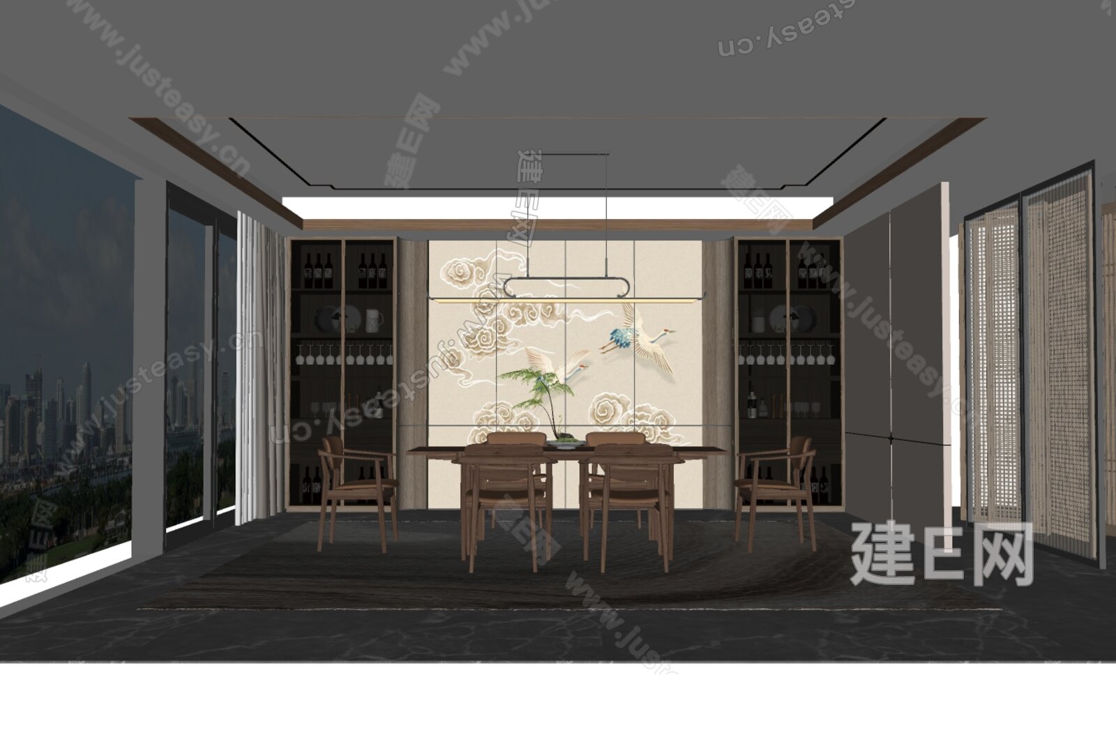 新中式餐厅模型SU模型下载[ID:113855896]_建e网su模型