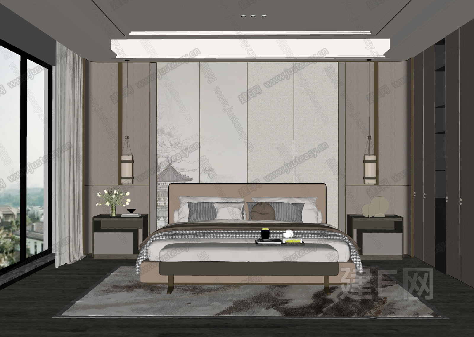 新中式臥室sketchup模型