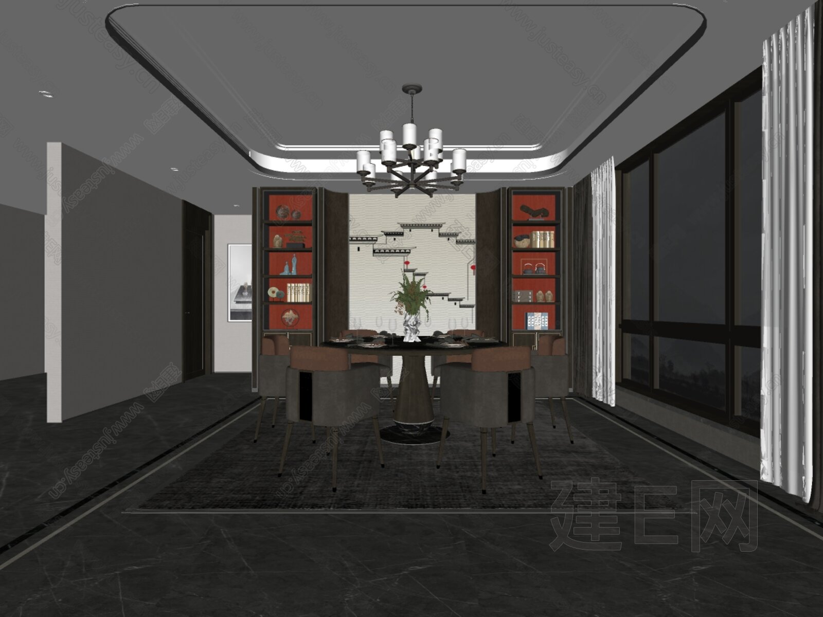 新中式餐厅模型SU模型下载[ID:114576775]_建e网su模型