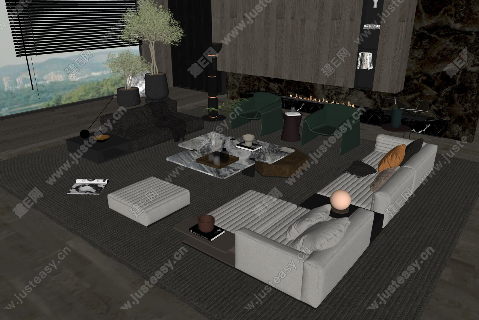 现代沙发茶几组合模型SU模型下载[ID:114707713]_建E室内设计网