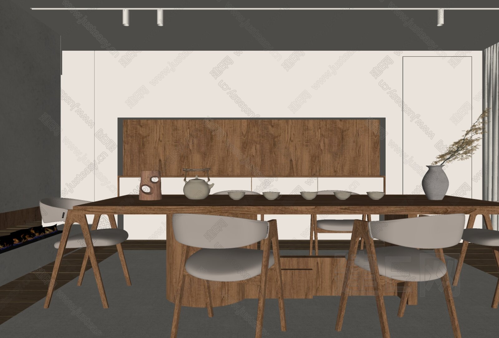 侘寂风餐厅模型SU模型下载[ID:114380092]_建e网su模型