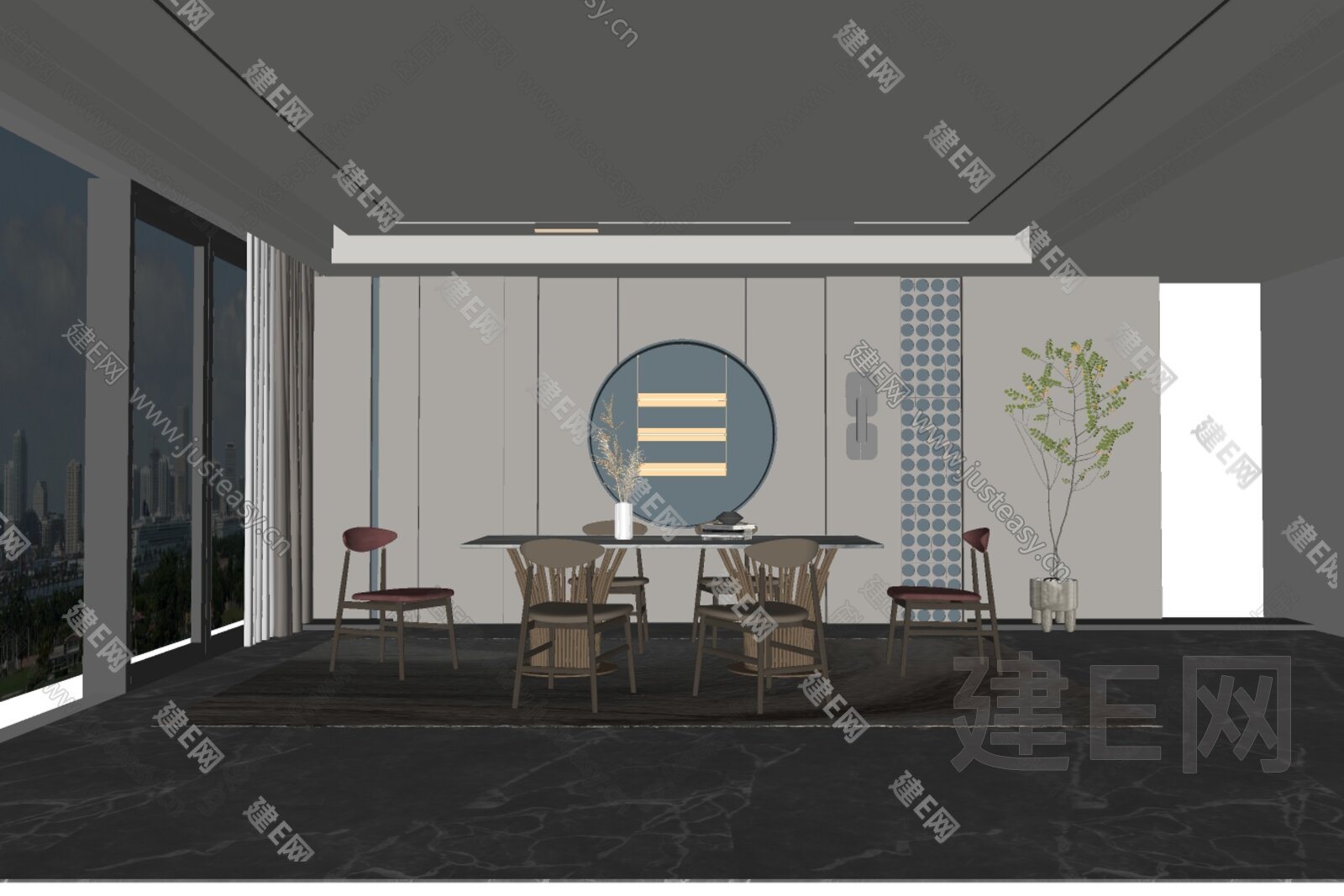 现代餐厅模型SU模型下载[ID:114380094]_建e网su模型