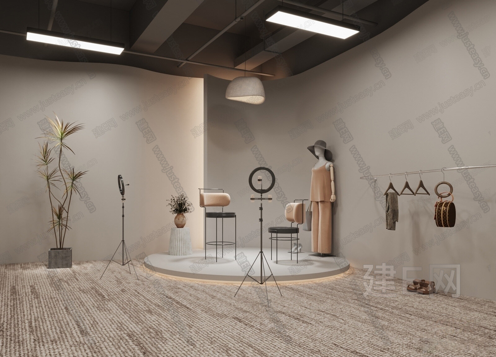 【侘寂风服装店直播间3d模型】建e网_侘寂风服装店直播间3d模型下载[ID:109139299]_打造3d侘寂风服装店直播间模型免费下载平台
