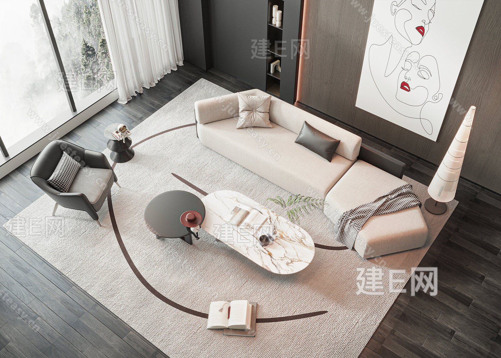 现代沙发茶几组合模型SU模型下载[ID:115756322]_建E室内设计网