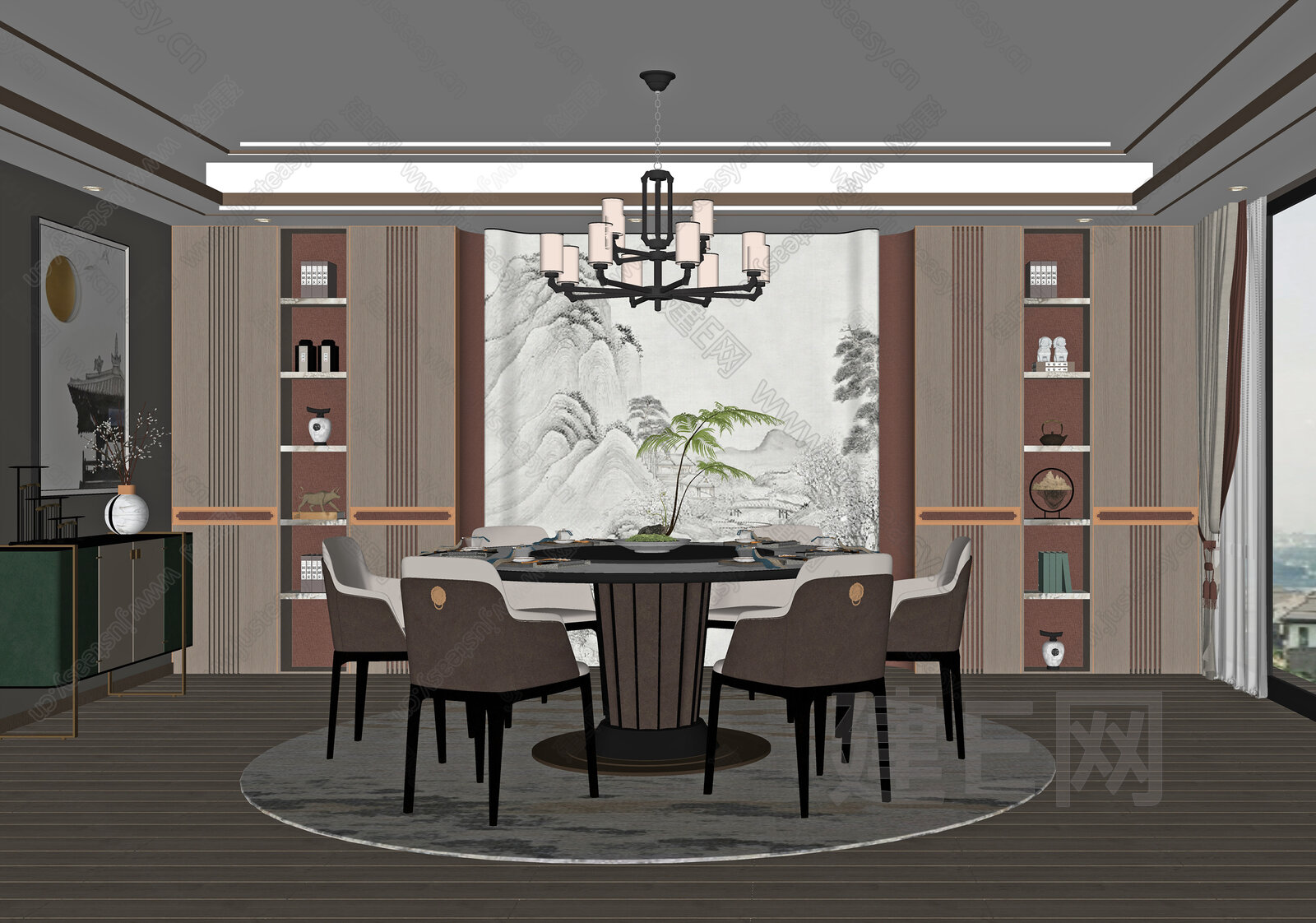 新中式餐厅模型SU模型下载[ID:115428841]_建e网su模型