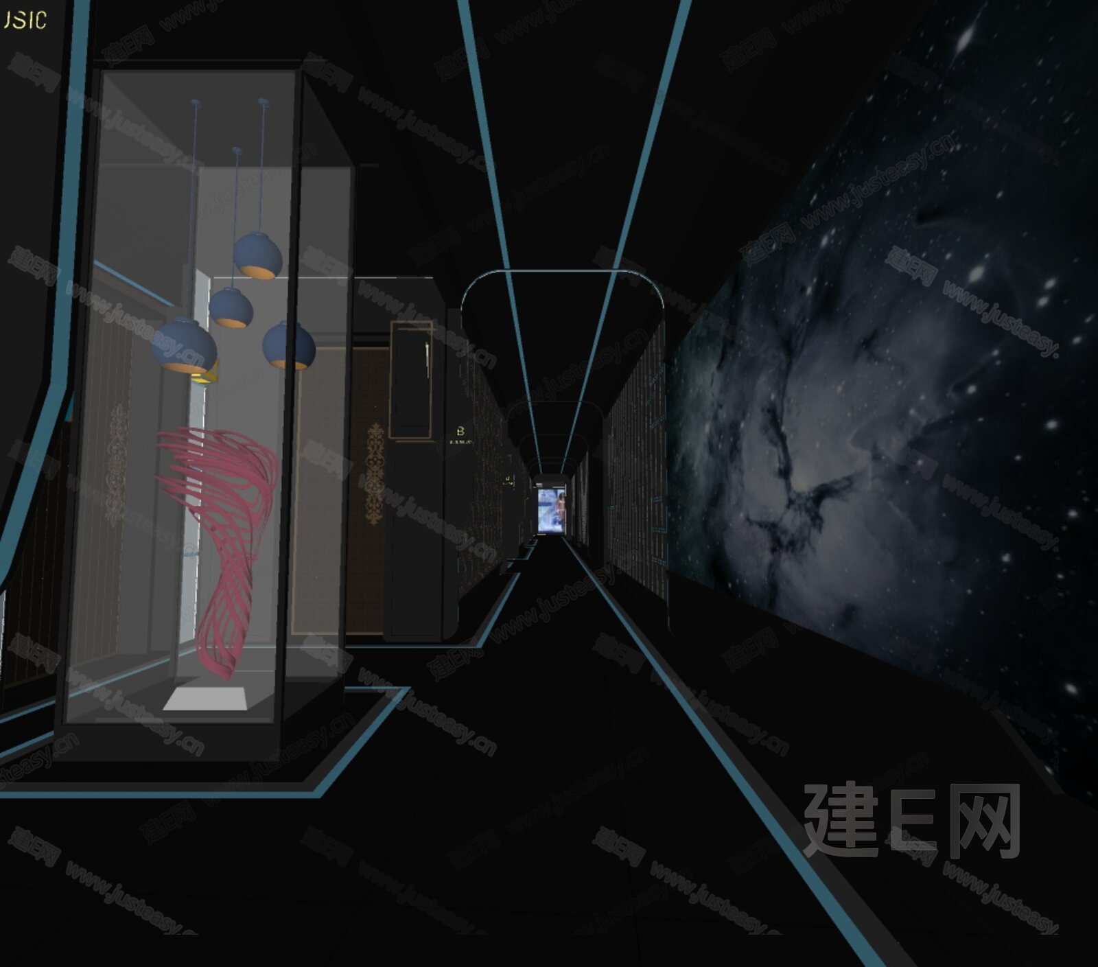 现代KTV过道模型SU模型下载[ID:116346356]_建e网su模型