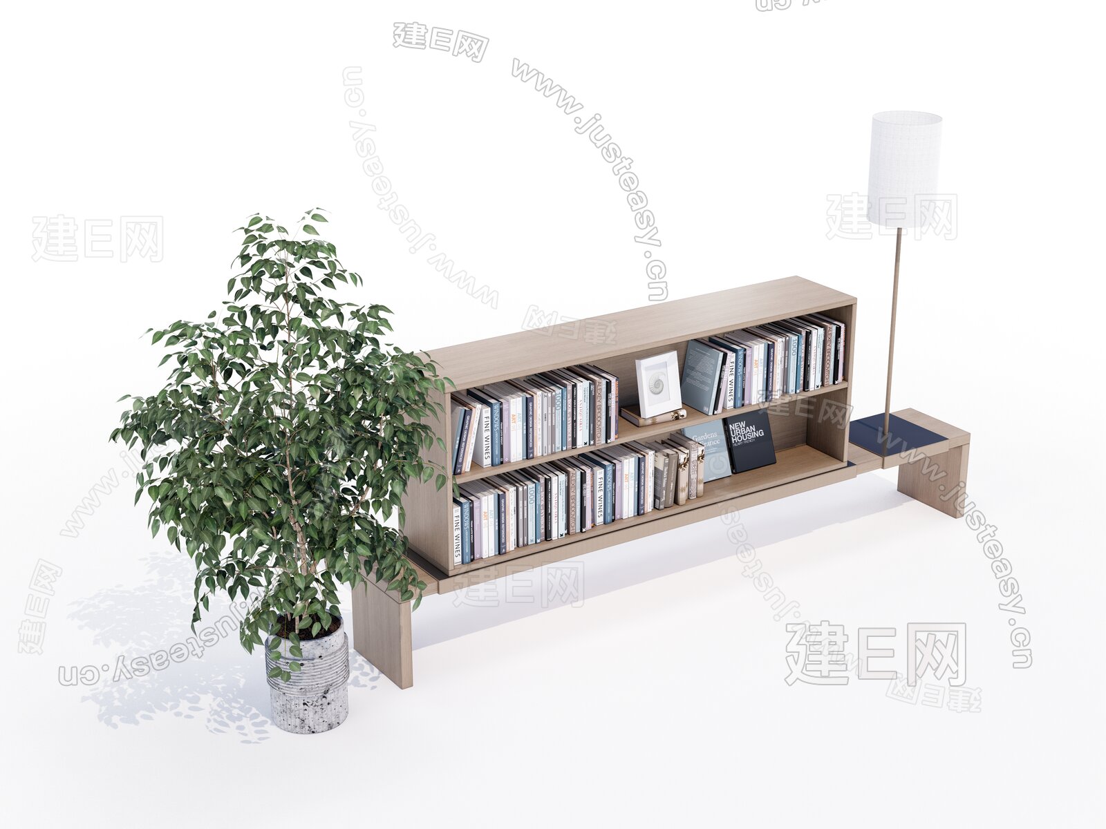 现代书柜模型SU模型下载[ID:116084075]_建E室内设计网