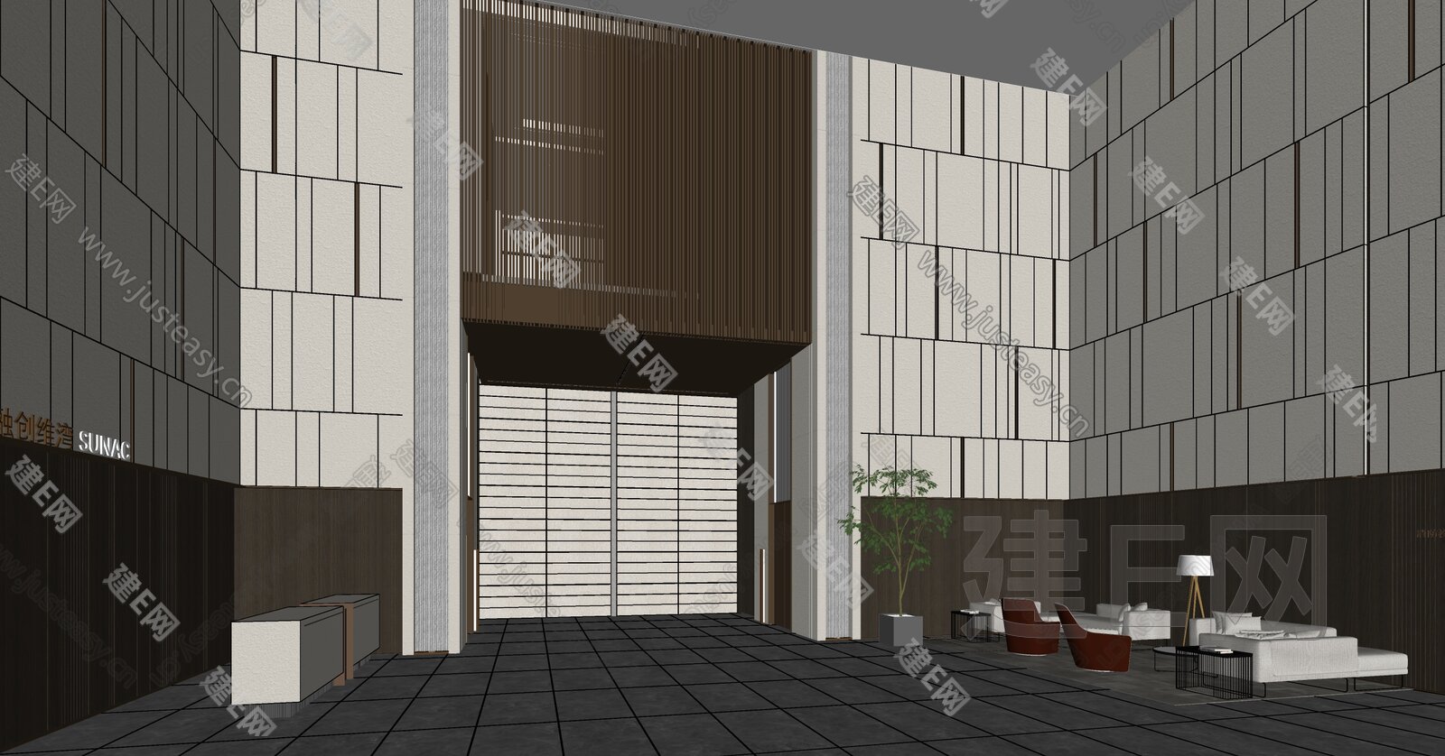 现代公司大堂模型SU模型下载[ID:116084034]_建e网su模型