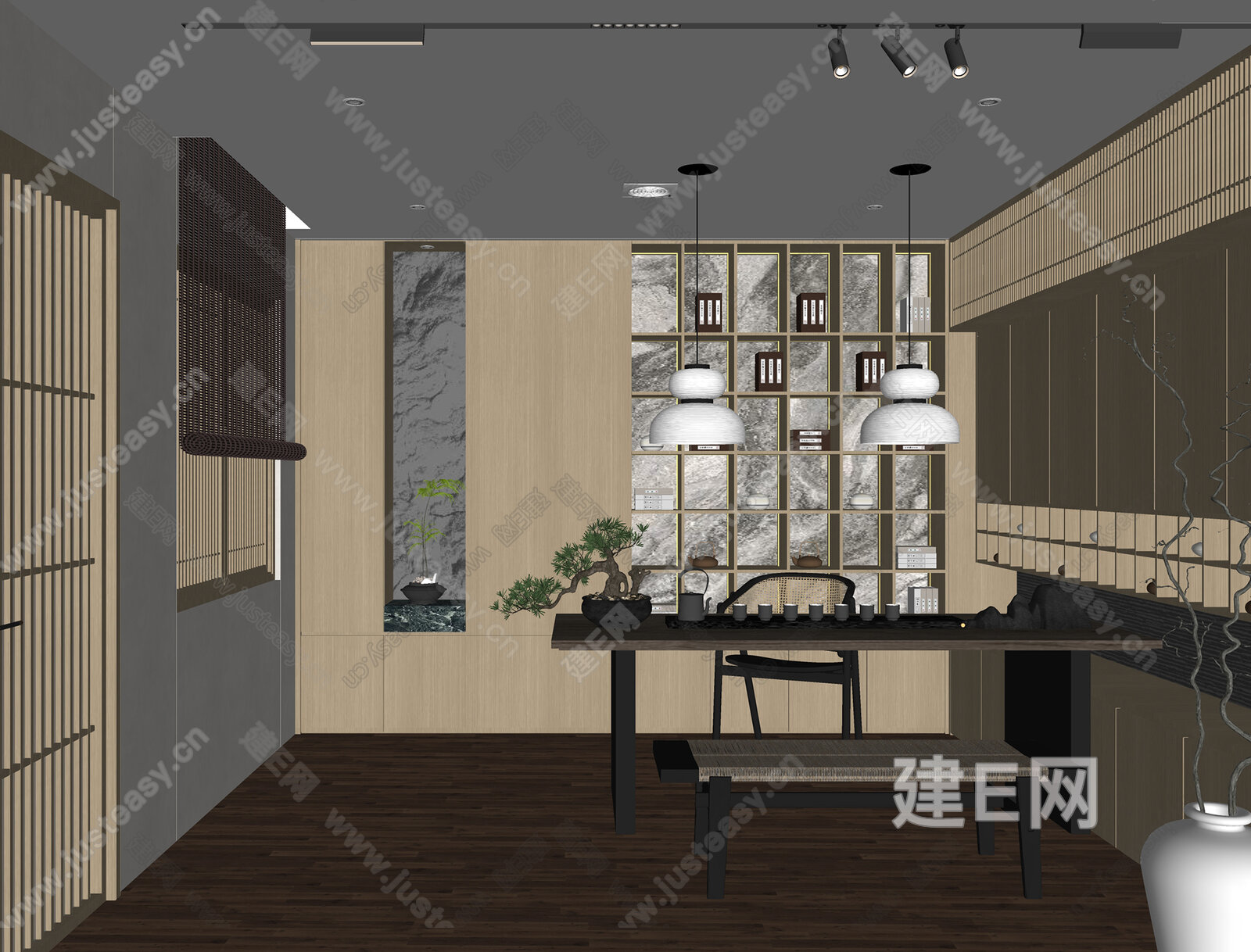 新中式茶室模型SU模型下载[ID:116870564]_建e网su模型