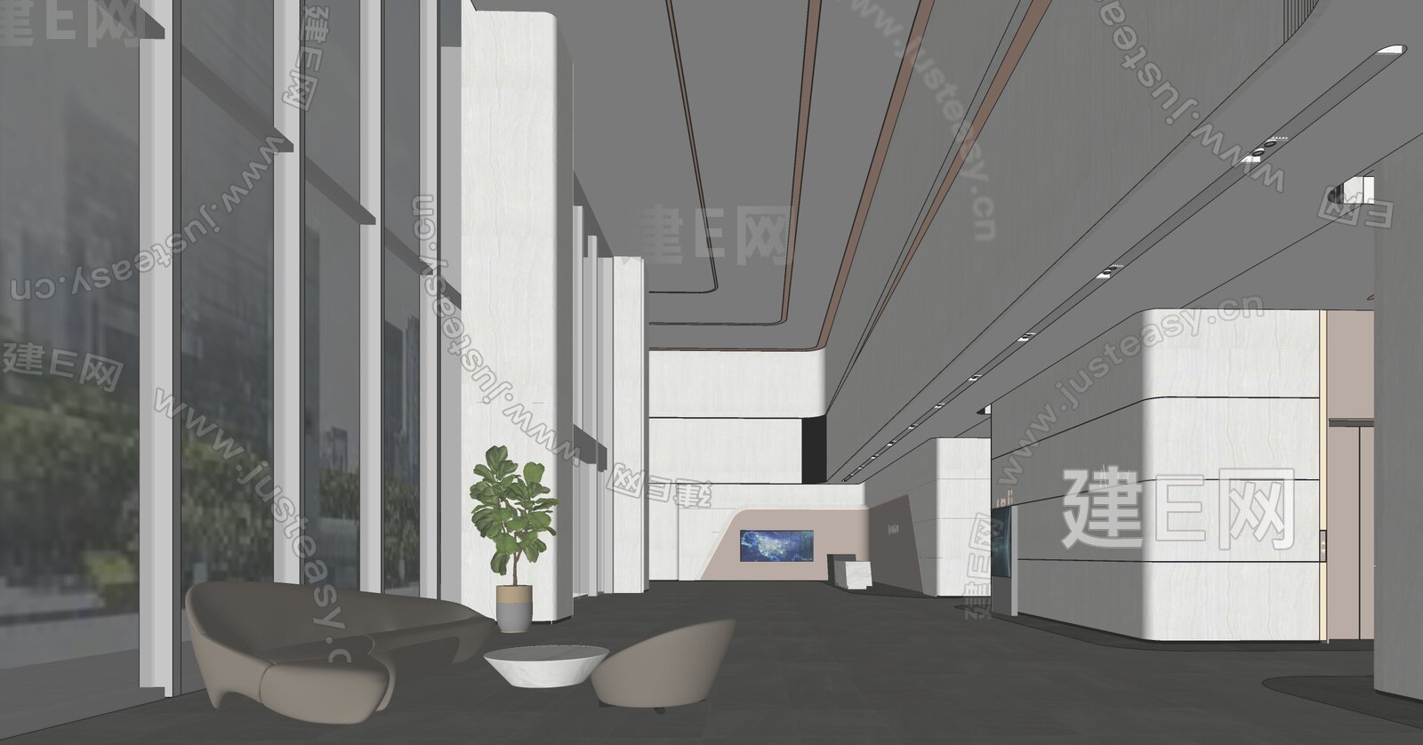 现代公司前台模型SU模型下载[ID:116870516]_建e网su模型