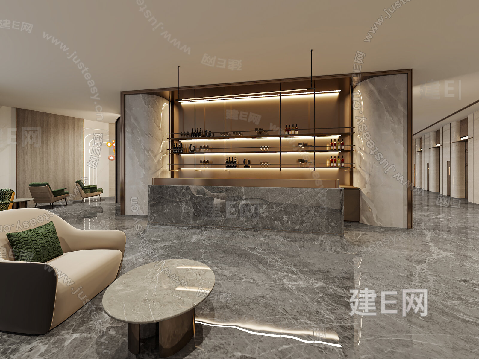 现代酒店大堂大厅接待室前台吧台模型SU模型下载[ID:117394918]_建E室内设计网