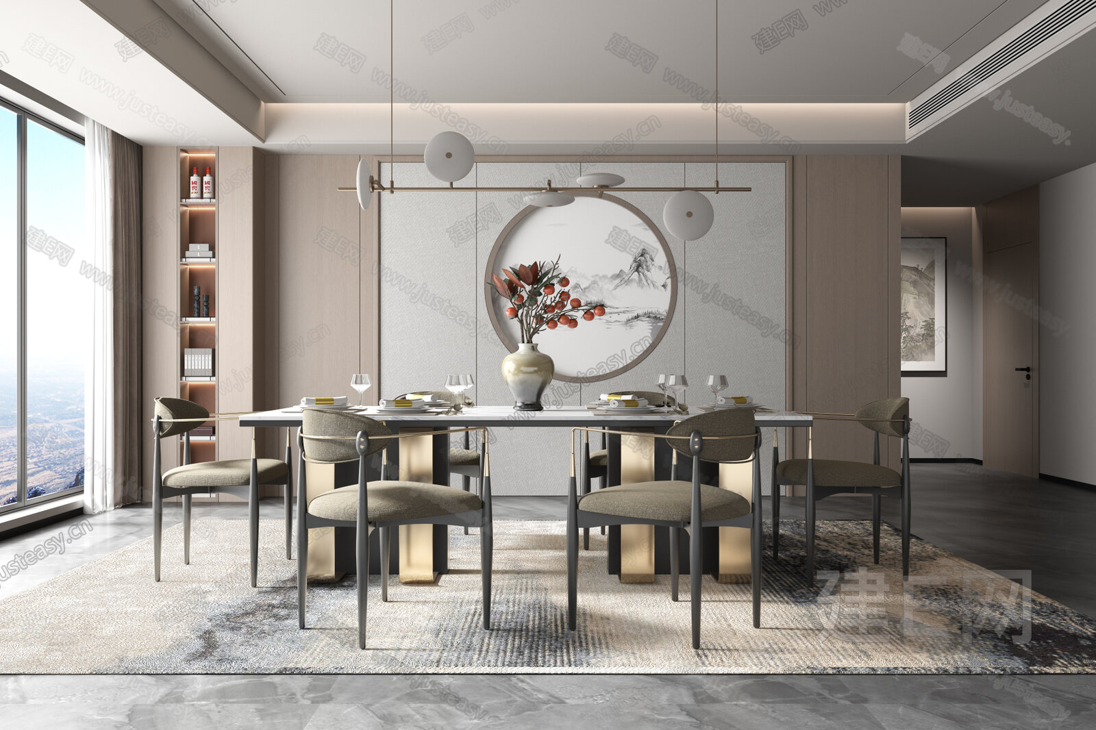 新中式餐厅模型SU模型下载[ID:117263717]_建e网su模型