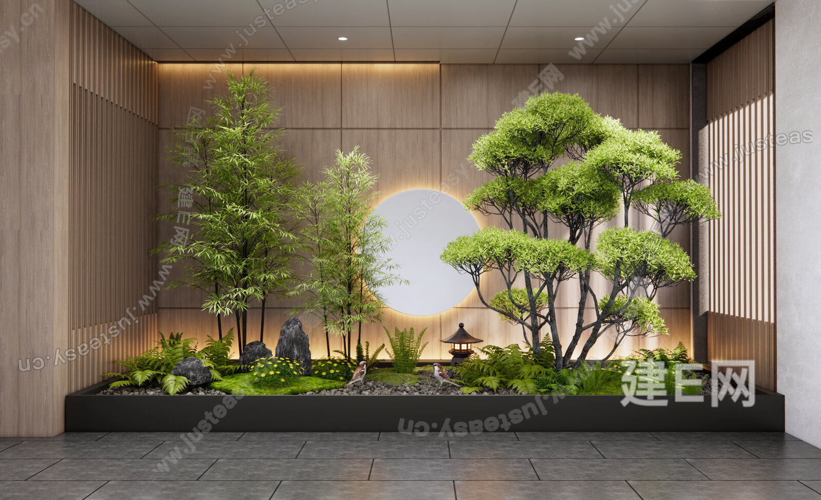 新中式室内景观模型SU模型下载[ID:116542756]_建E室内设计网