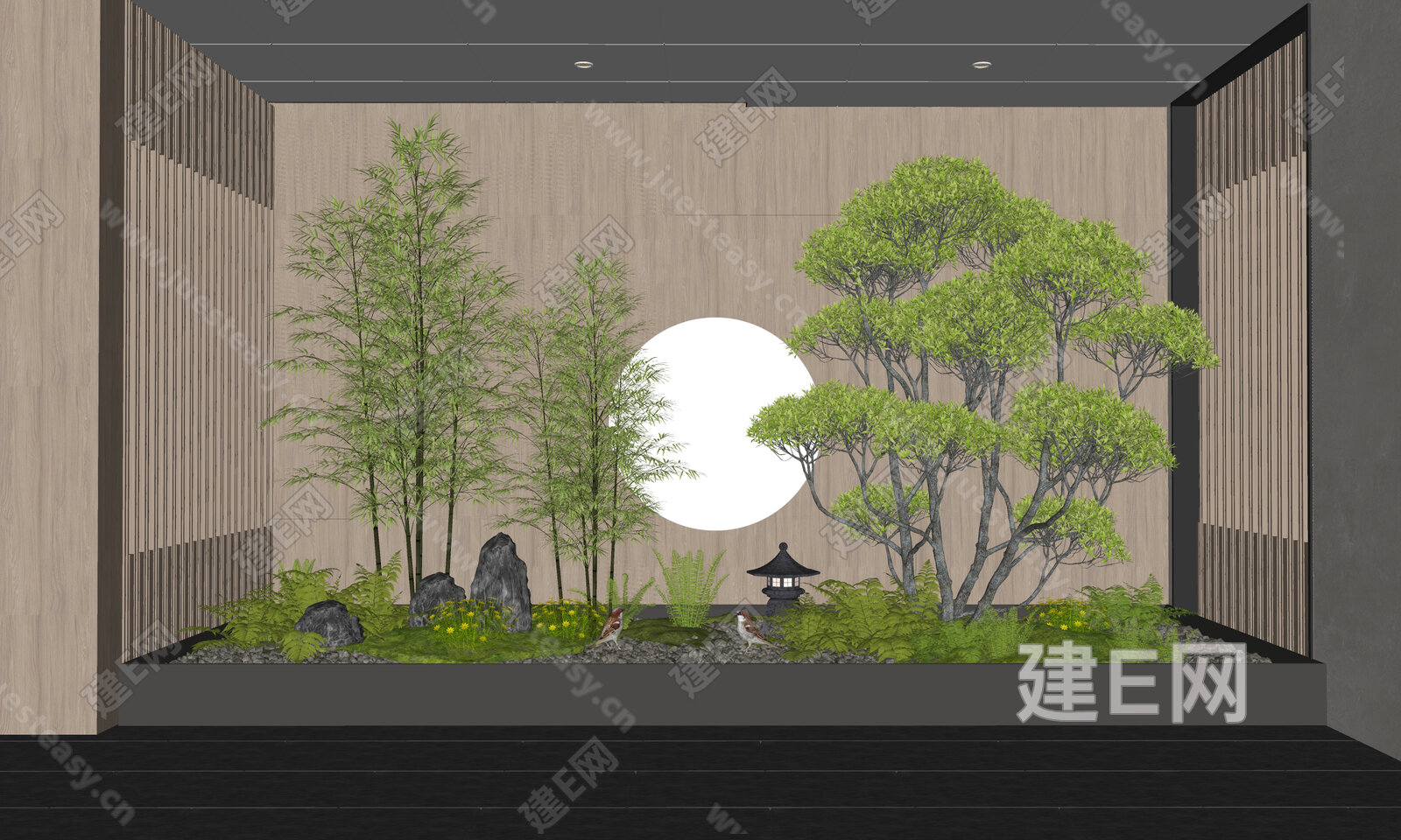 新中式室内景观模型SU模型下载[ID:116542756]_建E室内设计网