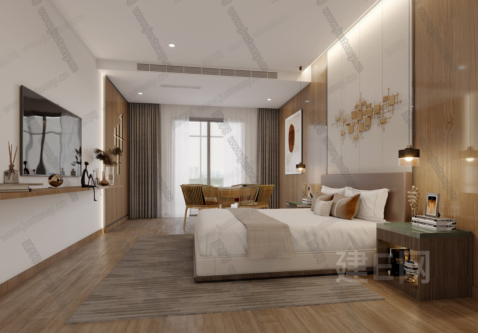 新中式酒店客房3d模型下载[ID:111105485]_建e网3d模型