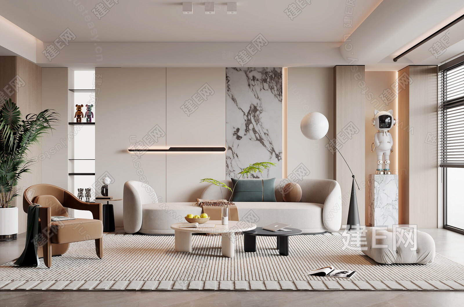 【现代奶油风客厅3d模型】建E网_现代奶油风客厅3d模型下载[ID:110777725]_打造3d现代奶油风客厅模型免费下载平台
