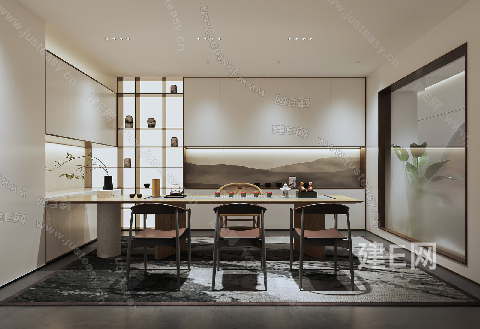 新中式茶室3d模型下载[ID:111498616]_建e网3d模型
