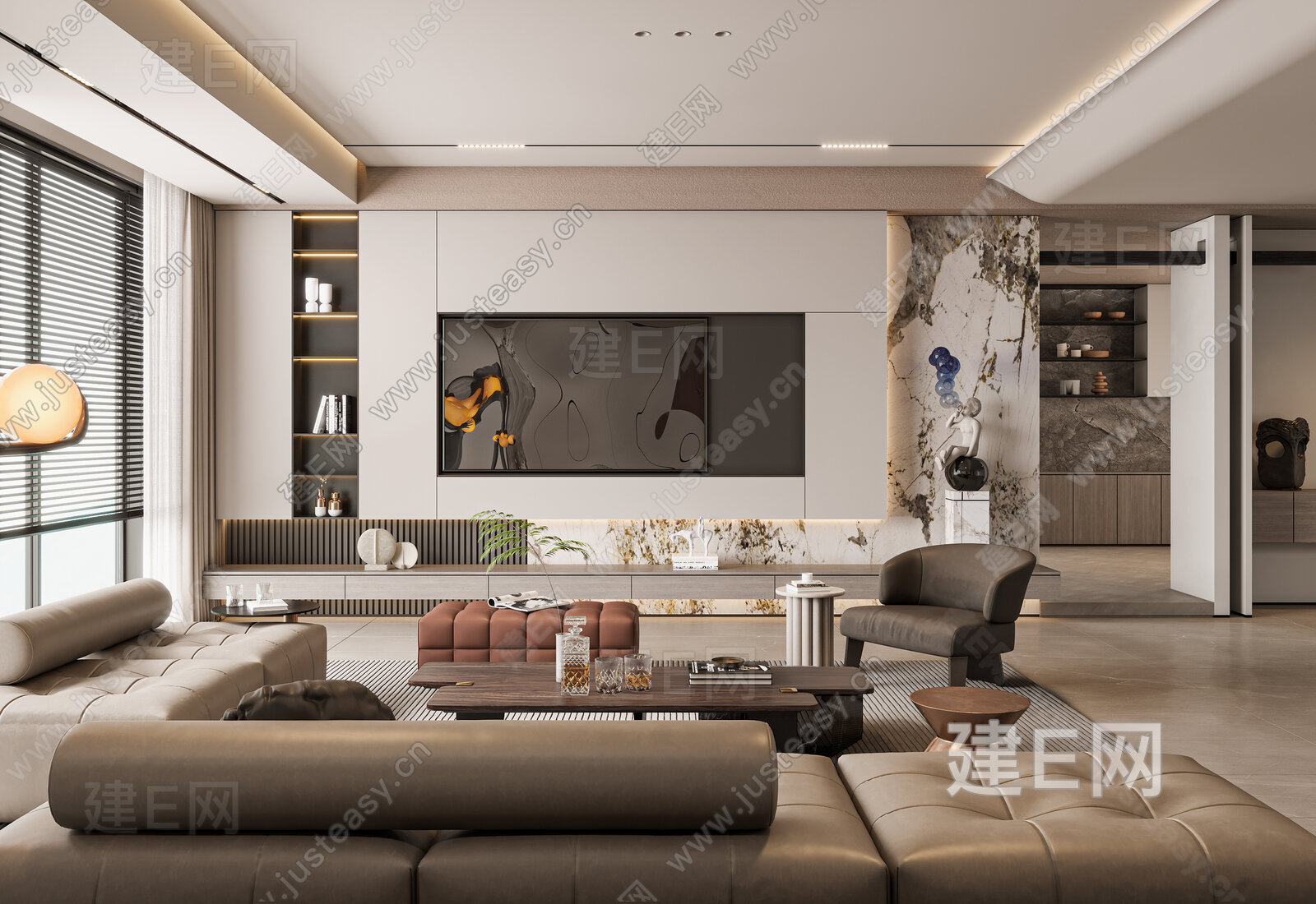 现代客厅模型SU模型下载[ID:117067190]_建e网su模型