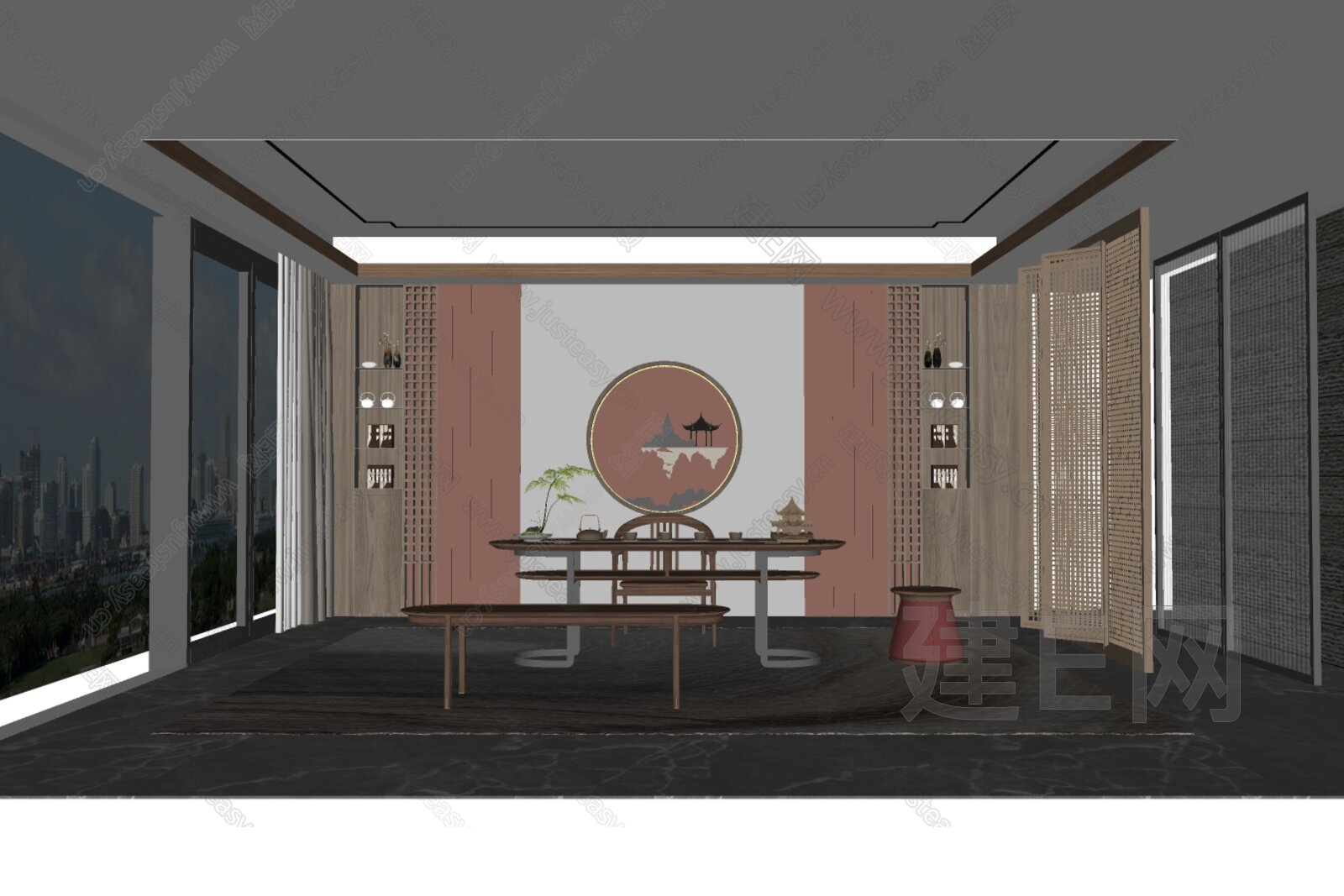 新中式茶室模型SU模型下载[ID:109071843]_建e网su模型