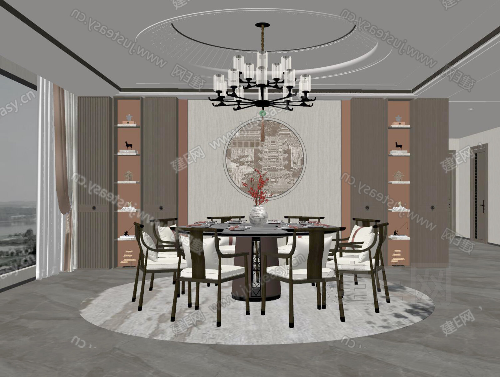 新中式餐厅模型SU模型下载[ID:109071622]_建e网su模型