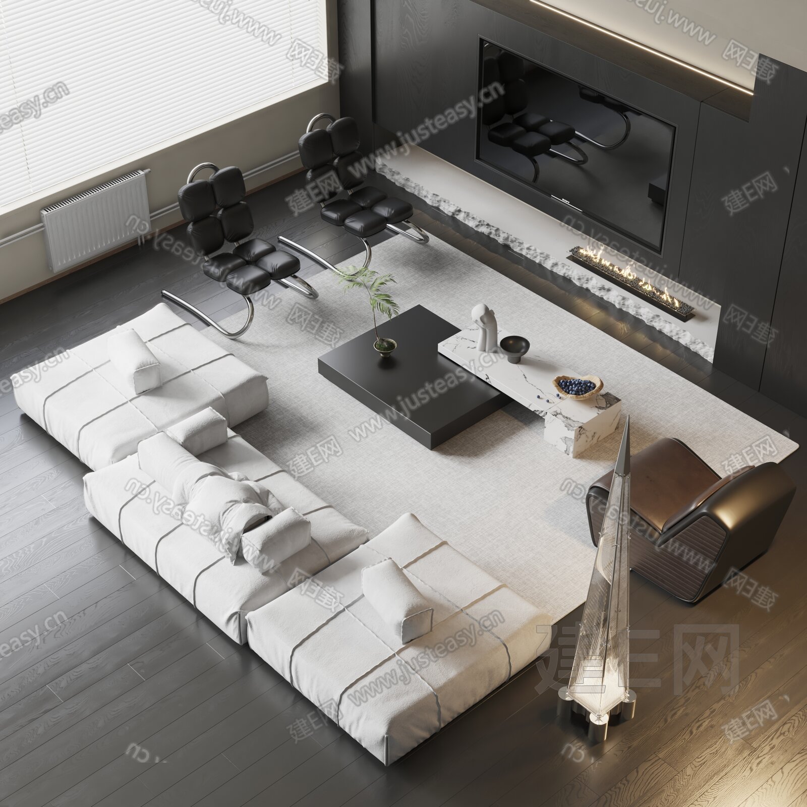 modern 现代沙发茶几组合3d模型下载[ID:111170910]_建e网3d模型