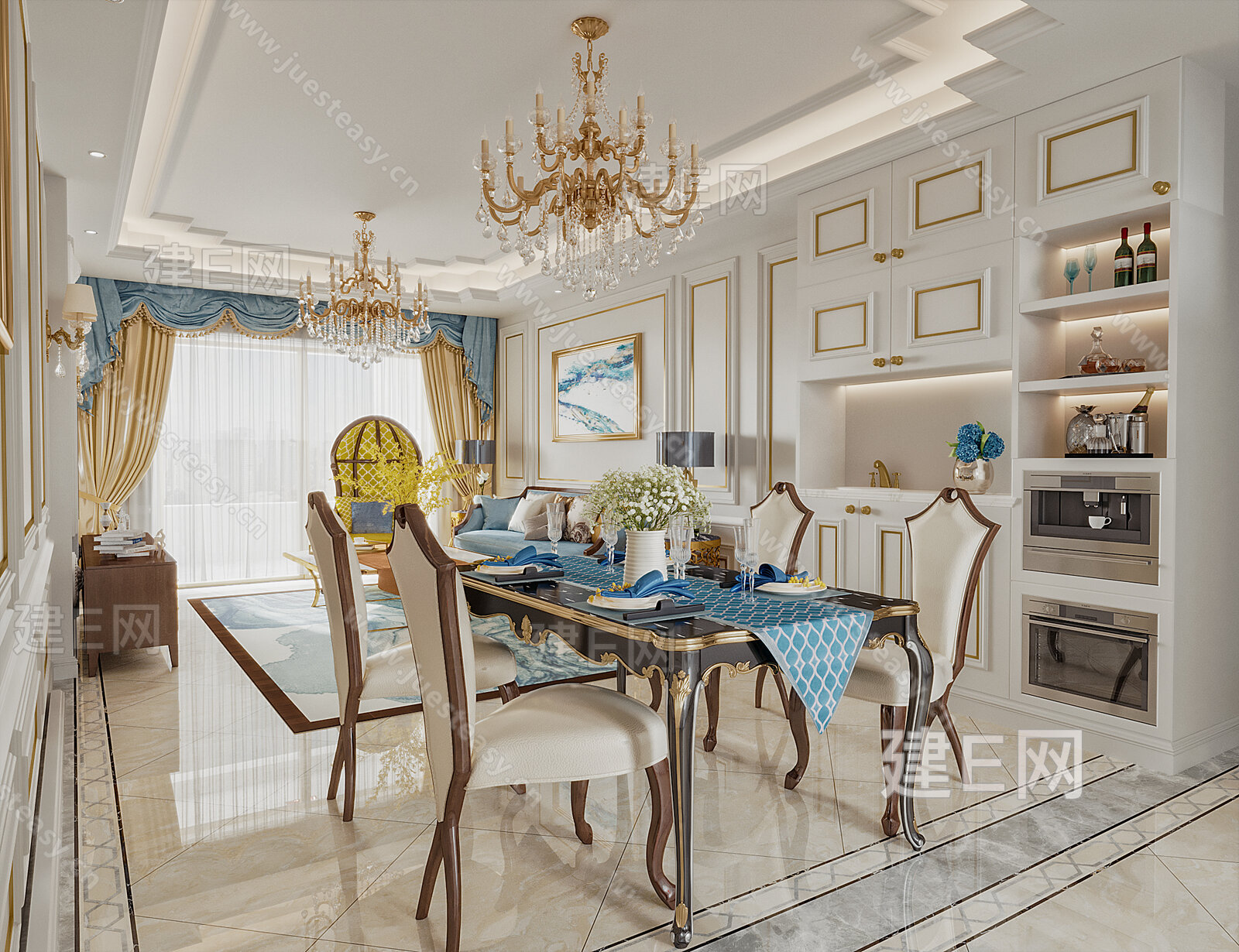 简欧客餐厅3d模型下载[ID:112022893]_建e网3d模型