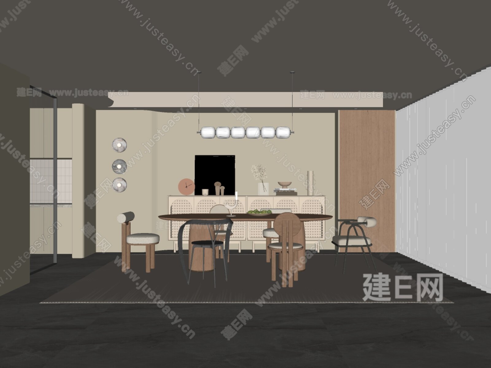 侘寂风餐厅模型SU模型下载[ID:110513464]_建e网su模型