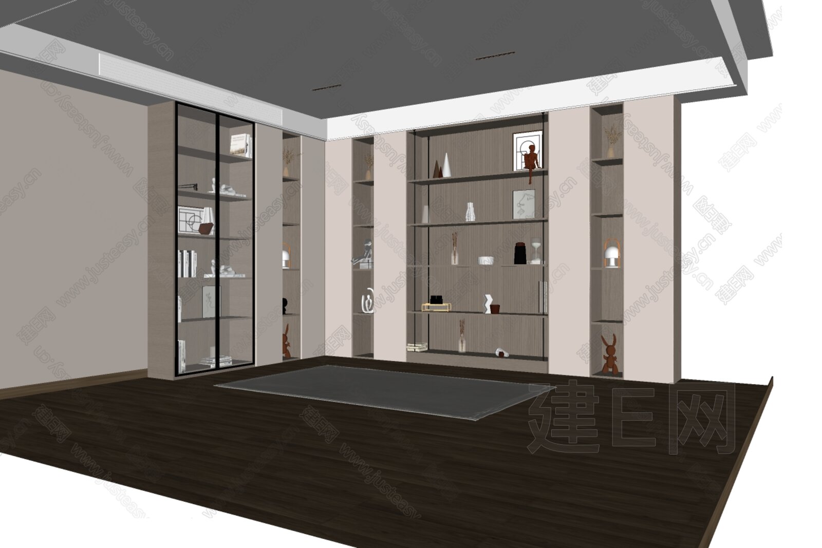 现代书柜模型SU模型下载[ID:110644508]_建E室内设计网