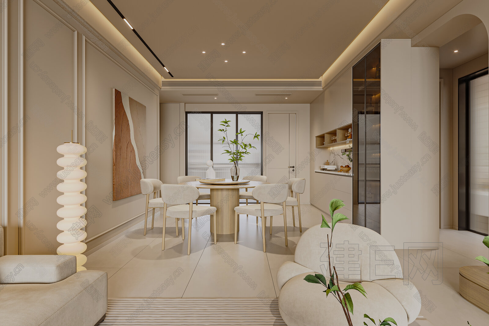现代奶油风客厅3d模型下载[ID:111891927]_建e网3d模型