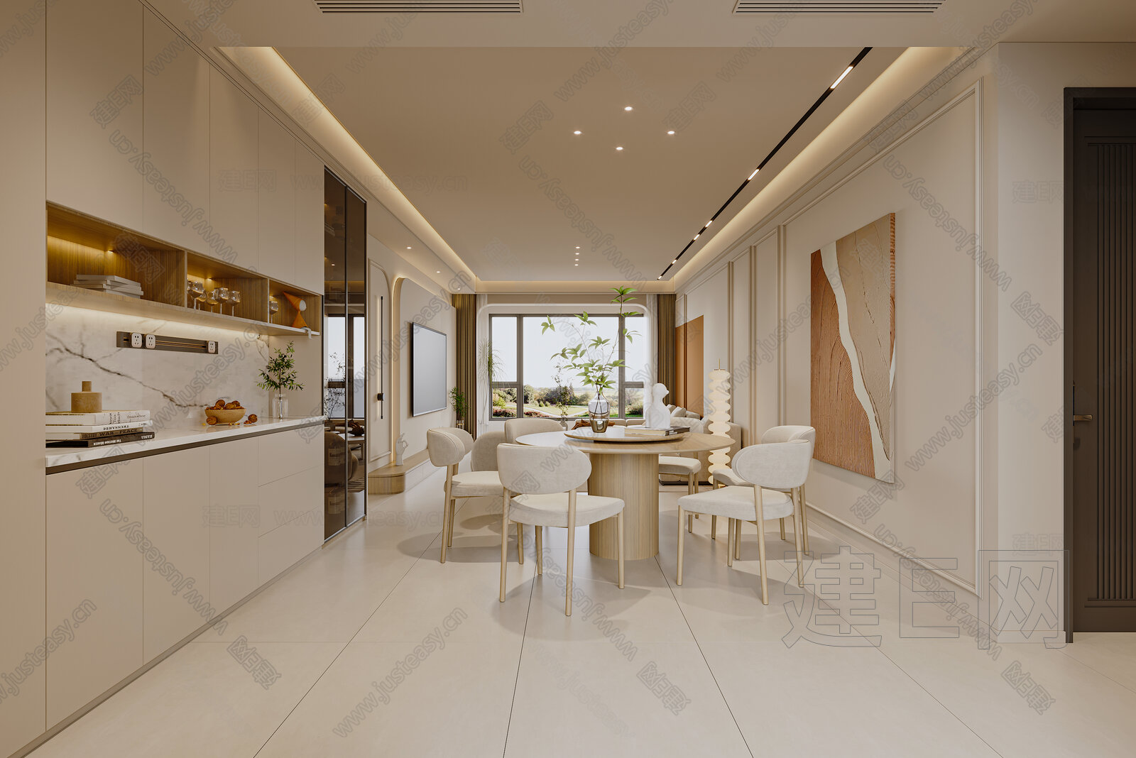 【现代奶油风客餐厅3d模型】建e网_现代奶油风客餐厅3d模型下载[ID:111891911]_打造3d现代奶油风客餐厅模型免费下载平台