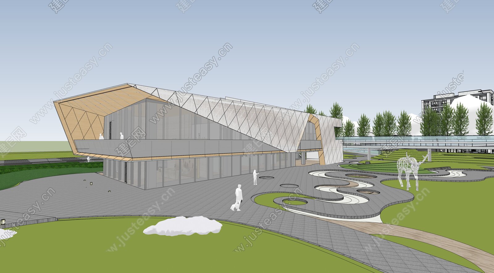 现代展览馆建筑模型SU模型下载[ID:111627533]_建e网su模型