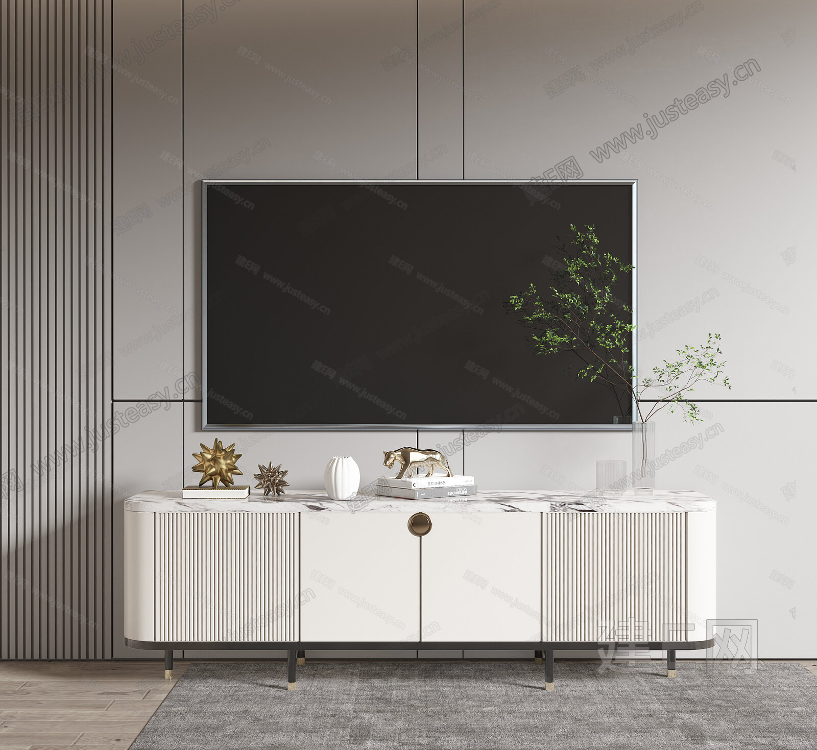 现代电视柜模型SU模型下载[ID:112020895]_建E室内设计网