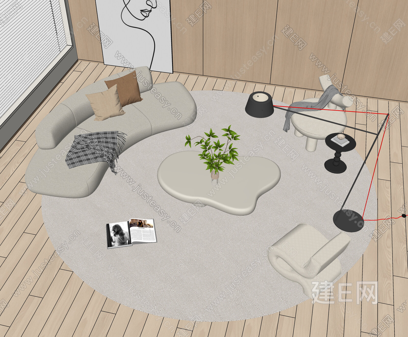 现代沙发茶几组合 模型SU模型下载[ID:111300071]_建E室内设计网
