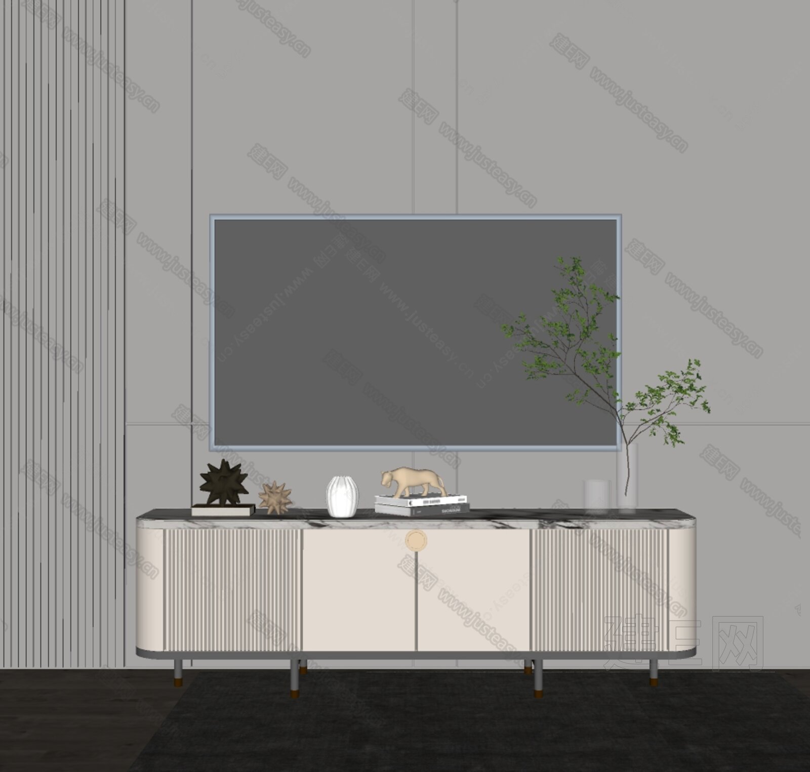 现代电视柜模型SU模型下载[ID:112020895]_建E室内设计网
