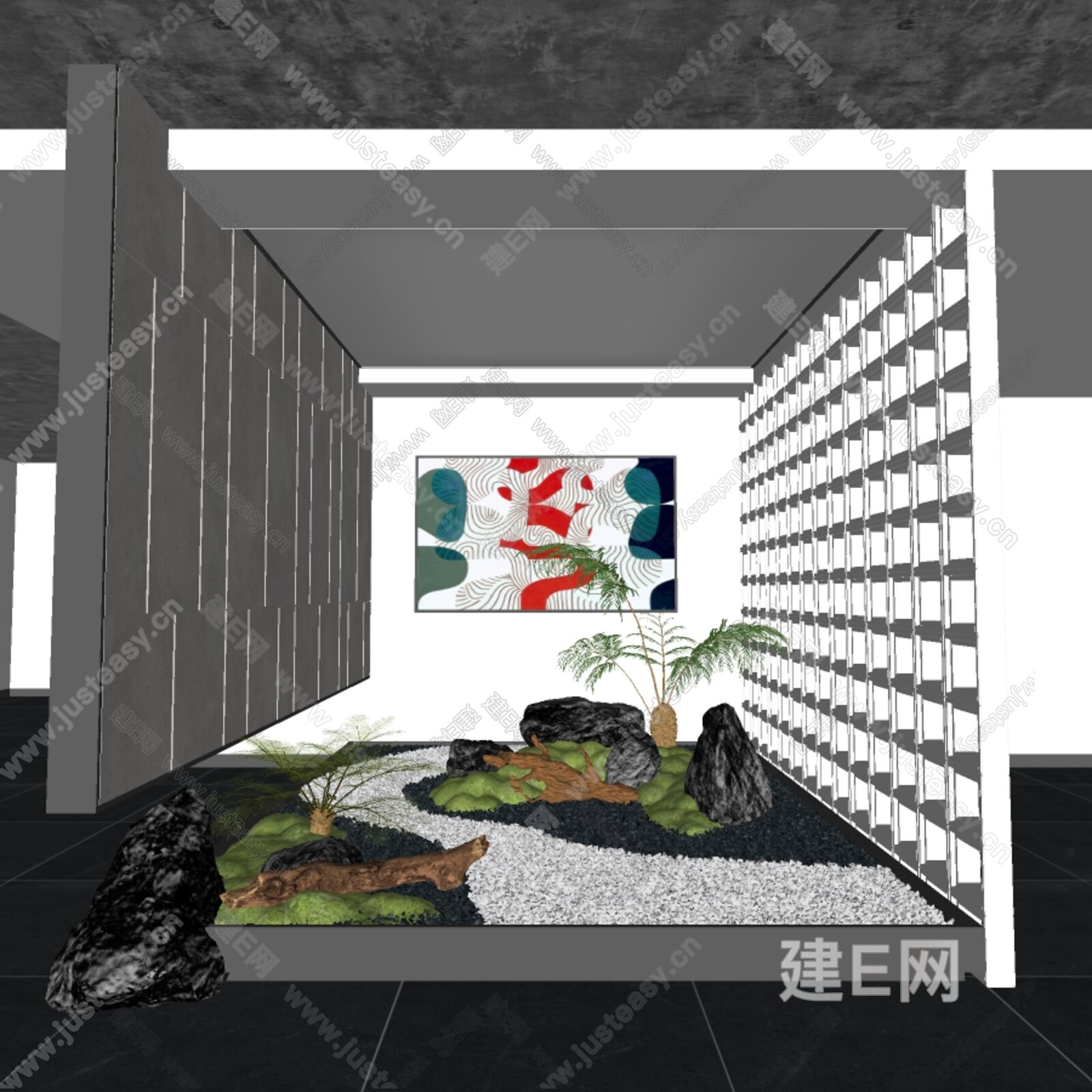现代室内景观造景模型SU模型下载[ID:112151989]_建e网su模型