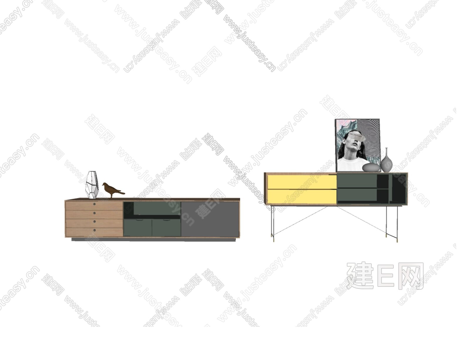 现代电视柜 模型SU模型下载[ID:112086476]_建e网su模型