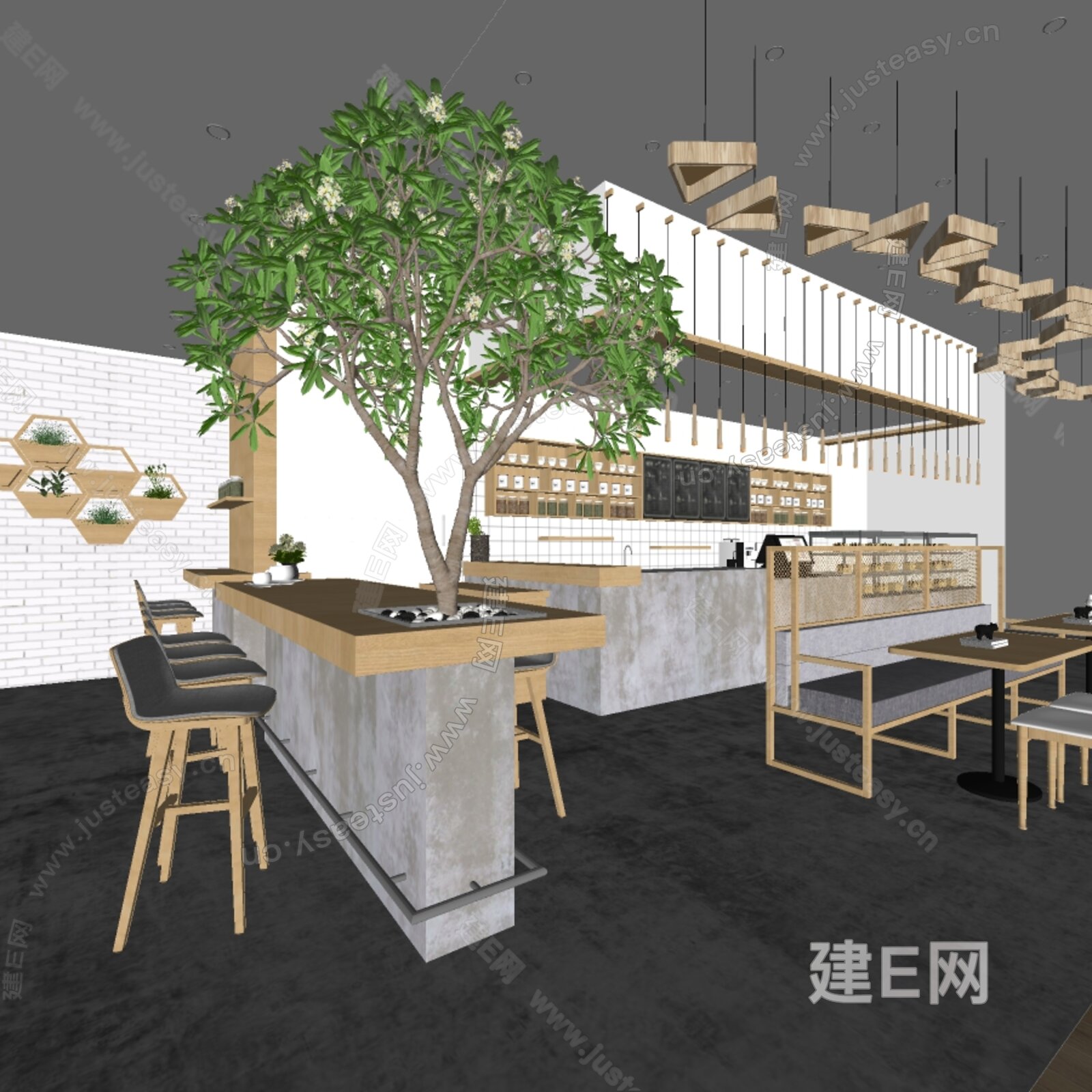 现代烘焙甜品店模型SU模型下载[ID:111889819]_建E室内设计网
