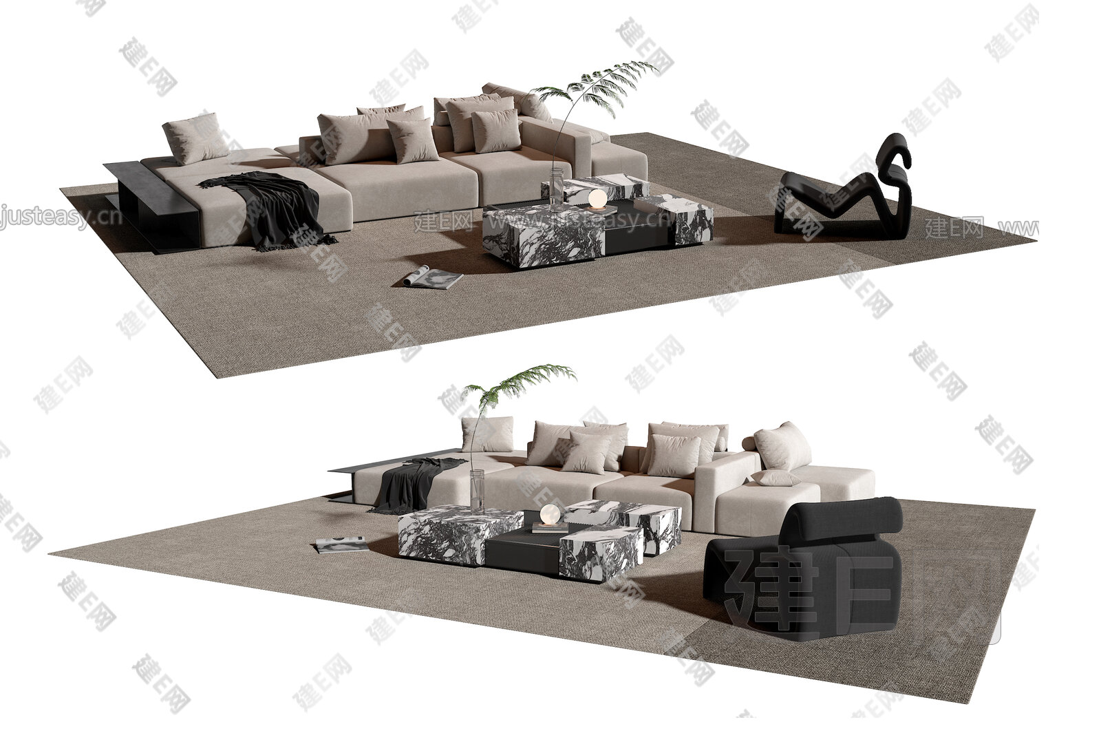 现代沙发茶几组合模型SU模型下载[ID:112479701]_建e网su模型