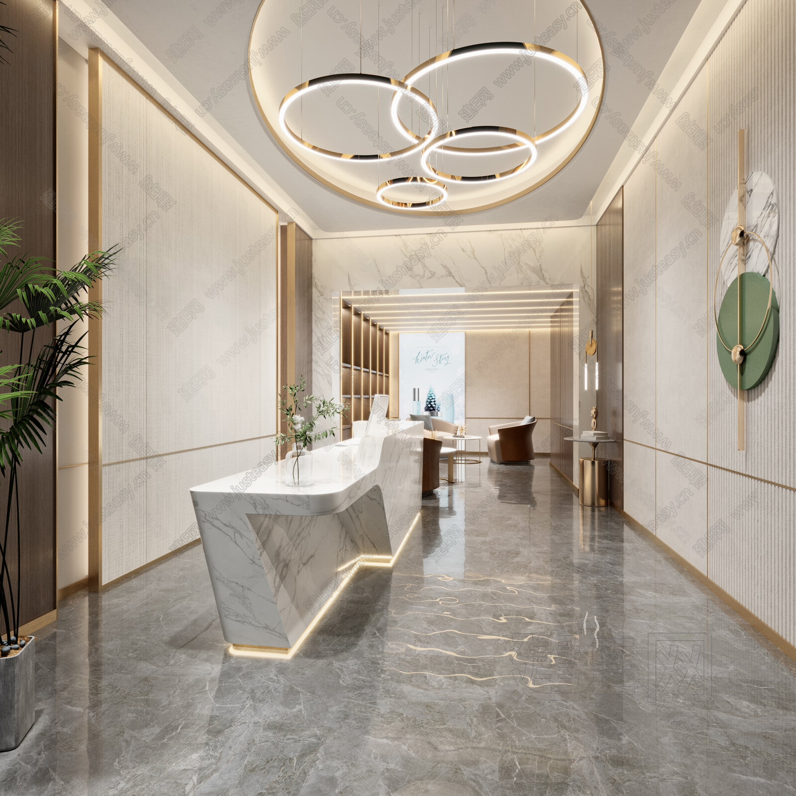 新中式美容院大厅前台3d模型下载[ID:112809282]_建e网3d模型