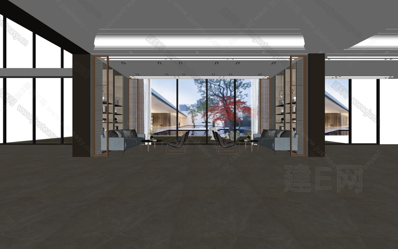 新中式售楼处洽谈区模型SU模型下载[ID:112217562]_建E室内设计网