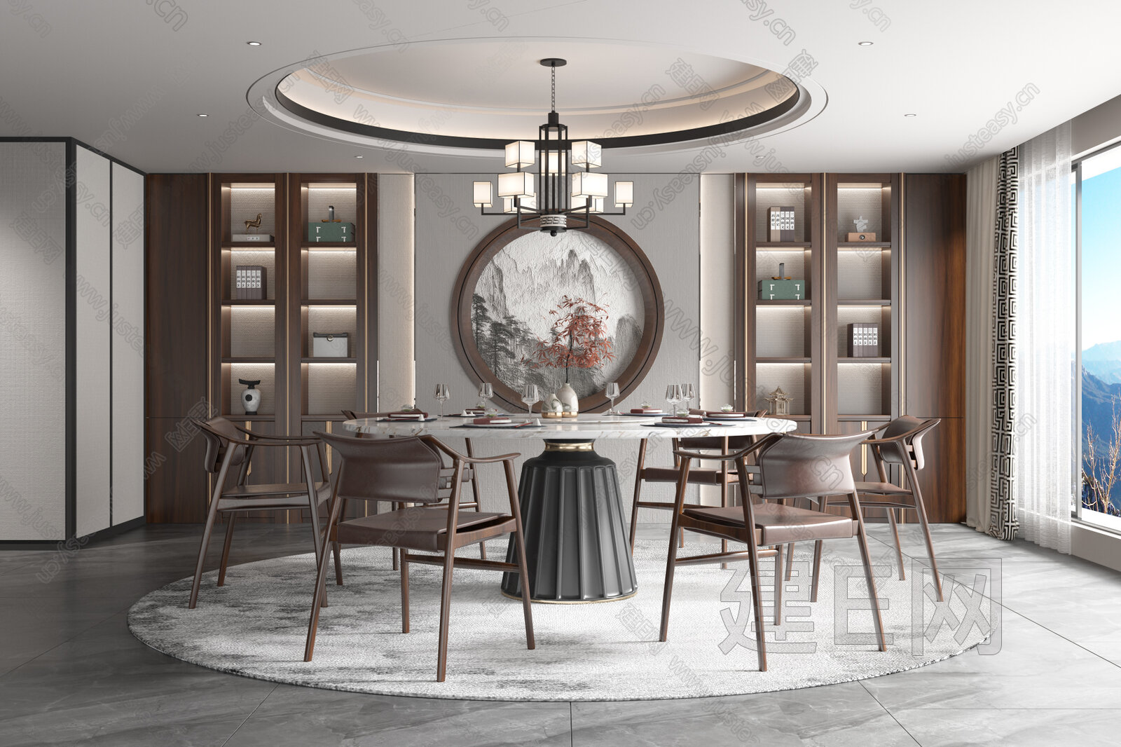 新中式餐厅模型SU模型下载[ID:113004031]_建e网su模型