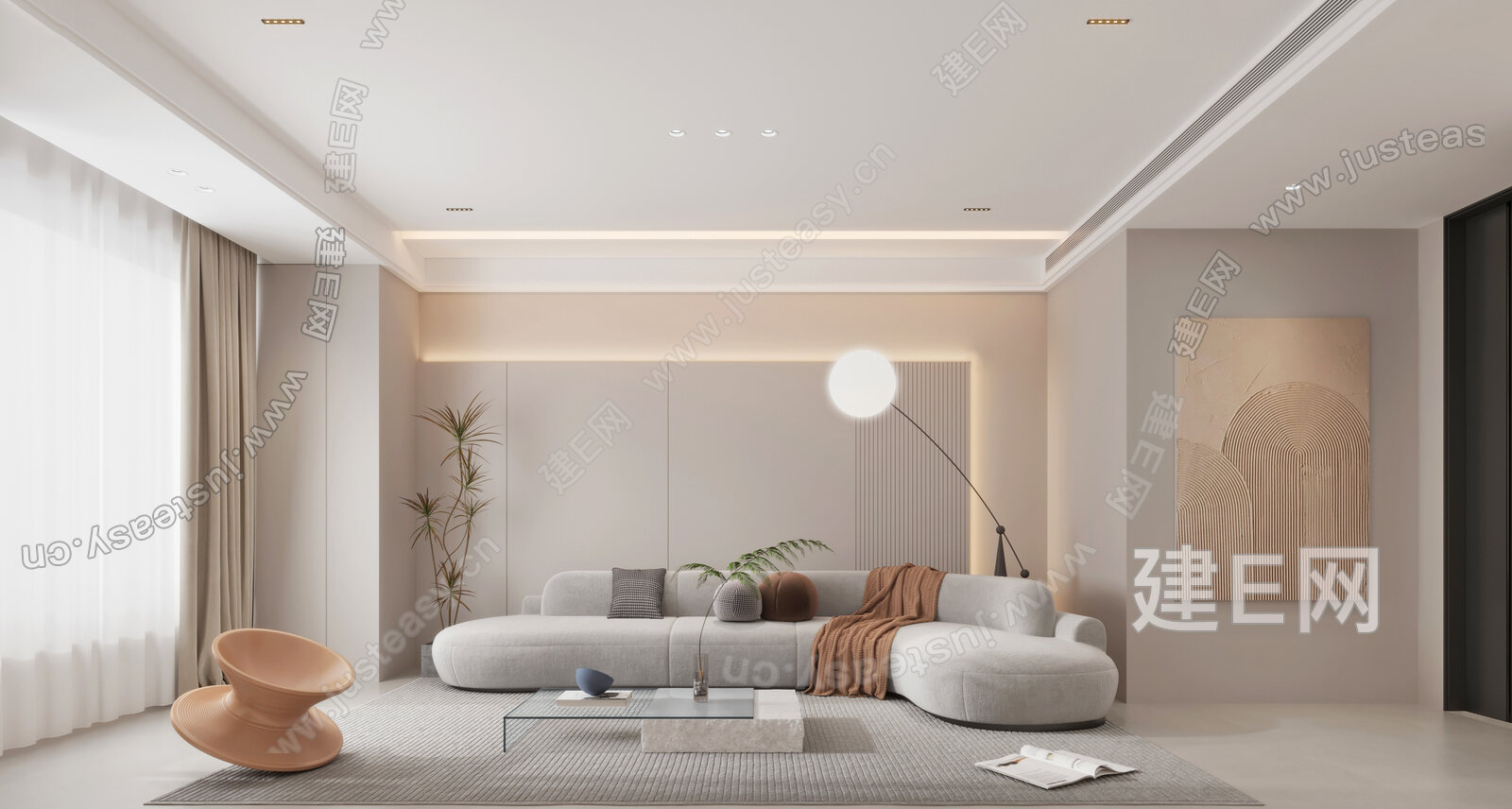【现代奶油风客厅3d模型】建e网_现代奶油风客厅3d模型下载[ID:105206795]_打造3d现代奶油风客厅模型免费下载平台